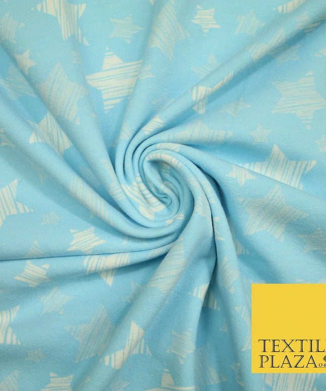 Blue Pink Falling Sketch Stars Soft Cotton Jersey Stretch Dress Fabric Baby 59"