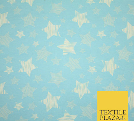 Blue Pink Falling Sketch Stars Soft Cotton Jersey Stretch Dress Fabric Baby 59"