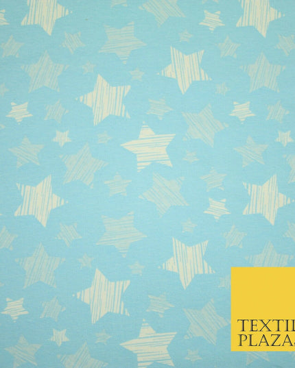 Blue Pink Falling Sketch Stars Soft Cotton Jersey Stretch Dress Fabric Baby 59"