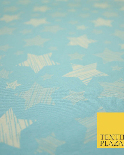 Blue Pink Falling Sketch Stars Soft Cotton Jersey Stretch Dress Fabric Baby 59"