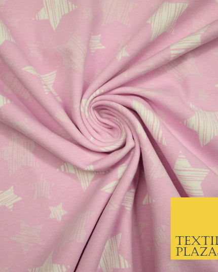 Blue Pink Falling Sketch Stars Soft Cotton Jersey Stretch Dress Fabric Baby 59"