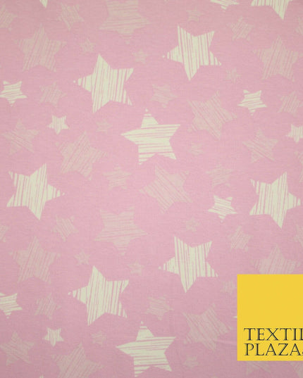 Blue Pink Falling Sketch Stars Soft Cotton Jersey Stretch Dress Fabric Baby 59"
