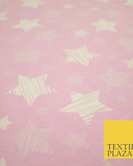Blue Pink Falling Sketch Stars Soft Cotton Jersey Stretch Dress Fabric Baby 59"