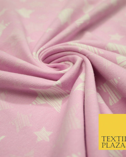 Blue Pink Falling Sketch Stars Soft Cotton Jersey Stretch Dress Fabric Baby 59"