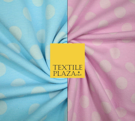 Blue Pink 1cm Spotted Polka Dot Soft Cotton Jersey Stretch Dress Fabric Baby 59"