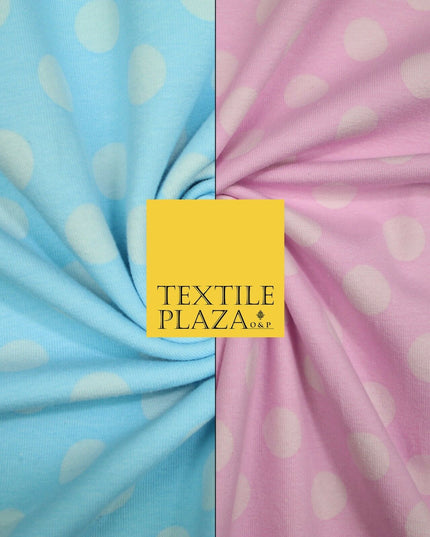 Blue Pink 1cm Spotted Polka Dot Soft Cotton Jersey Stretch Dress Fabric Baby 59"