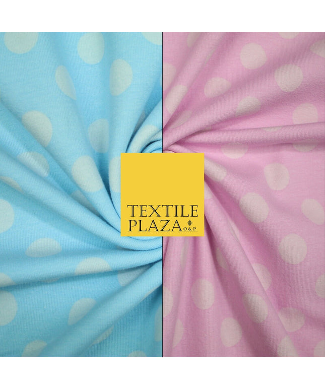 Blue Pink 1cm Spotted Polka Dot Soft Cotton Jersey Stretch Dress Fabric Baby 59"