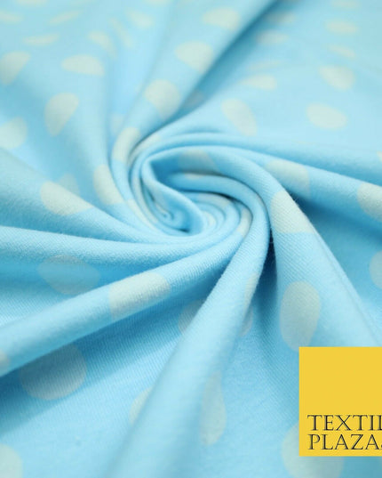 Blue Pink 1cm Spotted Polka Dot Soft Cotton Jersey Stretch Dress Fabric Baby 59"