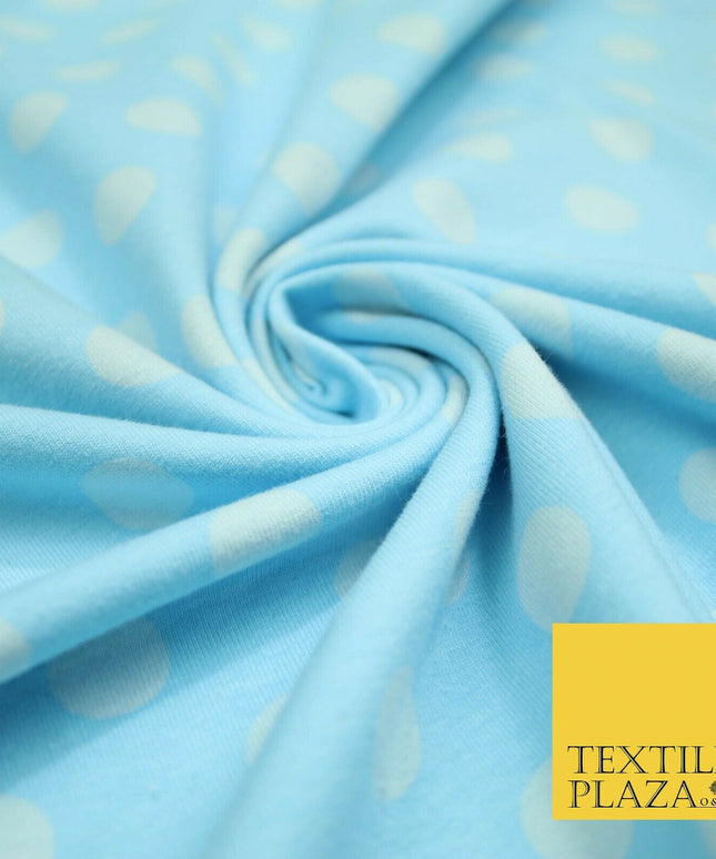 Blue Pink 1cm Spotted Polka Dot Soft Cotton Jersey Stretch Dress Fabric Baby 59"
