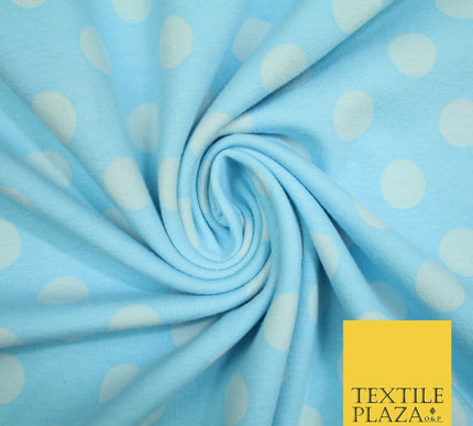 Blue Pink 1cm Spotted Polka Dot Soft Cotton Jersey Stretch Dress Fabric Baby 59"
