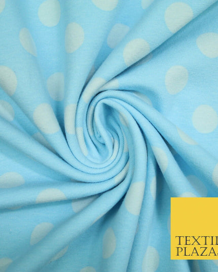 Blue Pink 1cm Spotted Polka Dot Soft Cotton Jersey Stretch Dress Fabric Baby 59"
