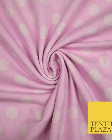 Blue Pink 1cm Spotted Polka Dot Soft Cotton Jersey Stretch Dress Fabric Baby 59"