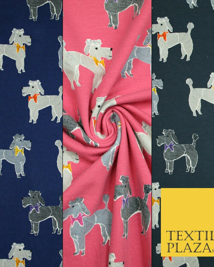 Smart Bow Tie Terrier Dogs Printed Soft Cotton Jersey Stretch Fabric 59" 3 COLS
