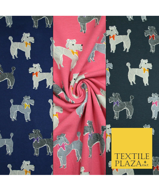 Smart Bow Tie Terrier Dogs Printed Soft Cotton Jersey Stretch Fabric 59" 3 COLS