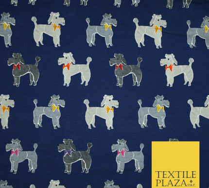 Smart Bow Tie Terrier Dogs Printed Soft Cotton Jersey Stretch Fabric 59" 3 COLS