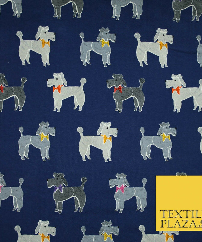 Smart Bow Tie Terrier Dogs Printed Soft Cotton Jersey Stretch Fabric 59" 3 COLS