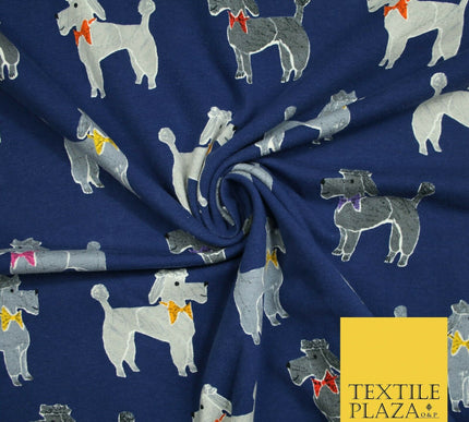 Smart Bow Tie Terrier Dogs Printed Soft Cotton Jersey Stretch Fabric 59" 3 COLS