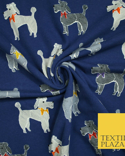 Smart Bow Tie Terrier Dogs Printed Soft Cotton Jersey Stretch Fabric 59" 3 COLS