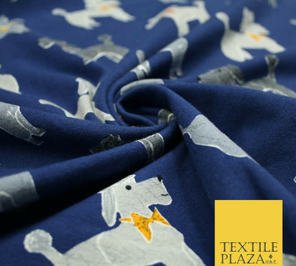 Smart Bow Tie Terrier Dogs Printed Soft Cotton Jersey Stretch Fabric 59" 3 COLS