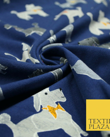 Smart Bow Tie Terrier Dogs Printed Soft Cotton Jersey Stretch Fabric 59" 3 COLS