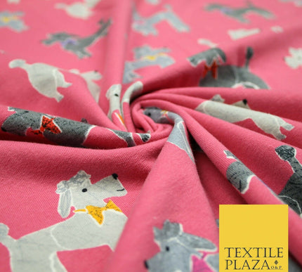 Smart Bow Tie Terrier Dogs Printed Soft Cotton Jersey Stretch Fabric 59" 3 COLS