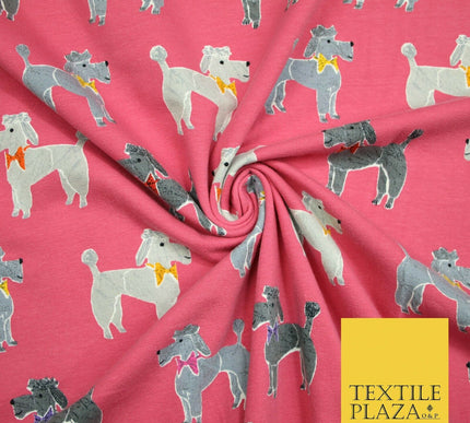 Smart Bow Tie Terrier Dogs Printed Soft Cotton Jersey Stretch Fabric 59" 3 COLS