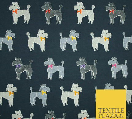 Smart Bow Tie Terrier Dogs Printed Soft Cotton Jersey Stretch Fabric 59" 3 COLS