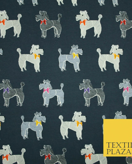 Smart Bow Tie Terrier Dogs Printed Soft Cotton Jersey Stretch Fabric 59" 3 COLS