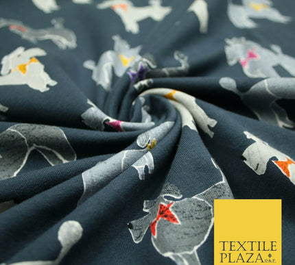 Smart Bow Tie Terrier Dogs Printed Soft Cotton Jersey Stretch Fabric 59" 3 COLS