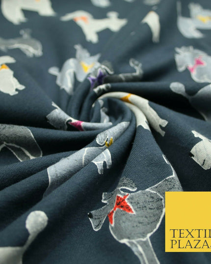 Smart Bow Tie Terrier Dogs Printed Soft Cotton Jersey Stretch Fabric 59" 3 COLS
