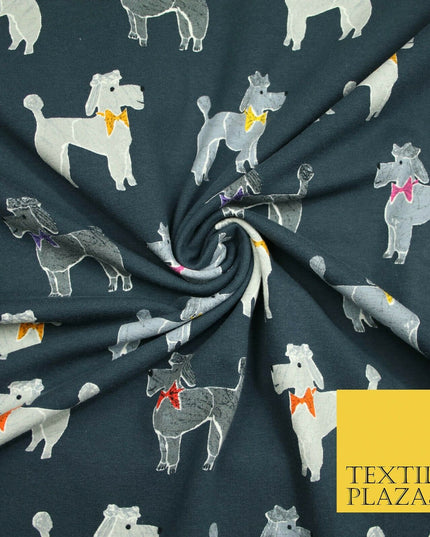 Smart Bow Tie Terrier Dogs Printed Soft Cotton Jersey Stretch Fabric 59" 3 COLS