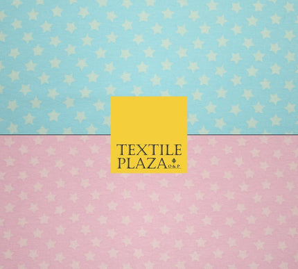 Blue Pink Falling Mini Stars Soft Cotton Jersey Stretch Dress Fabric Baby 59"