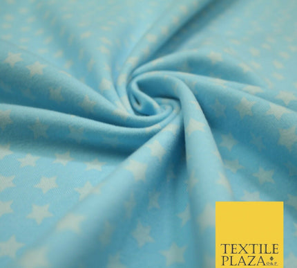 Blue Pink Falling Mini Stars Soft Cotton Jersey Stretch Dress Fabric Baby 59"