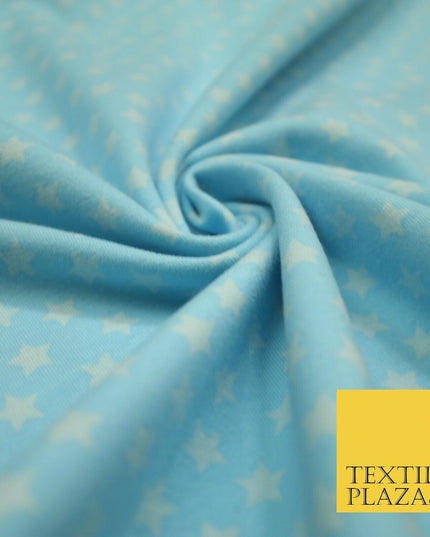 Blue Pink Falling Mini Stars Soft Cotton Jersey Stretch Dress Fabric Baby 59"