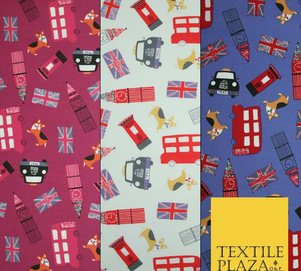 London Bus Taxi Corgi Big Ben Flag Printed 100% Cotton Poplin Fabric Face Masks