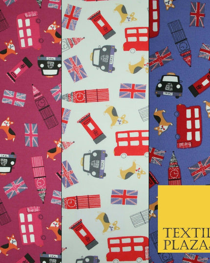London Bus Taxi Corgi Big Ben Flag Printed 100% Cotton Poplin Fabric Face Masks