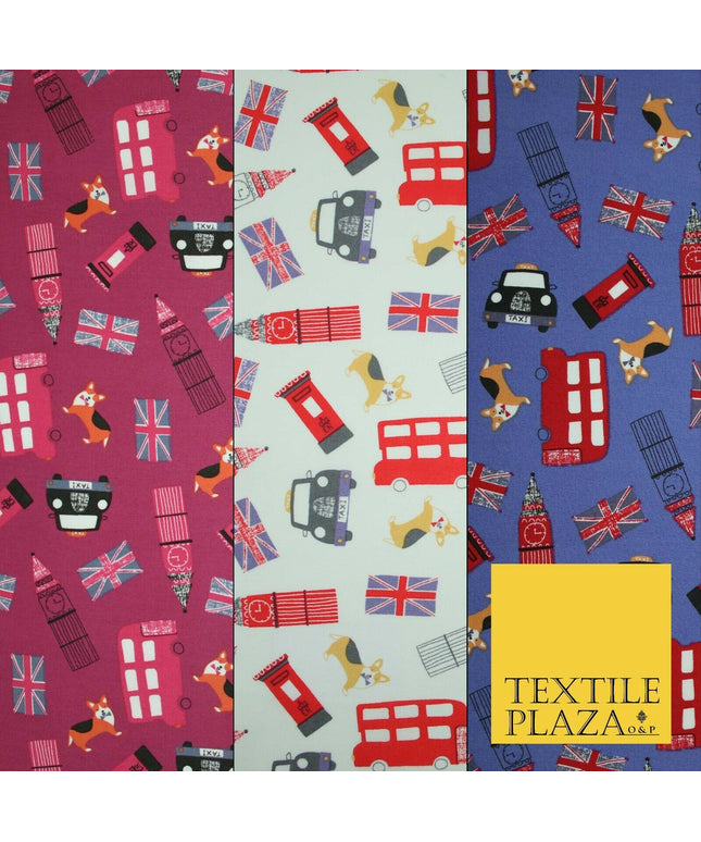 London Bus Taxi Corgi Big Ben Flag Printed 100% Cotton Poplin Fabric Face Masks