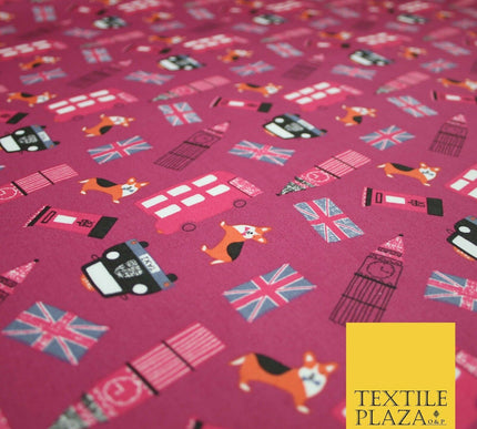 London Bus Taxi Corgi Big Ben Flag Printed 100% Cotton Poplin Fabric Face Masks