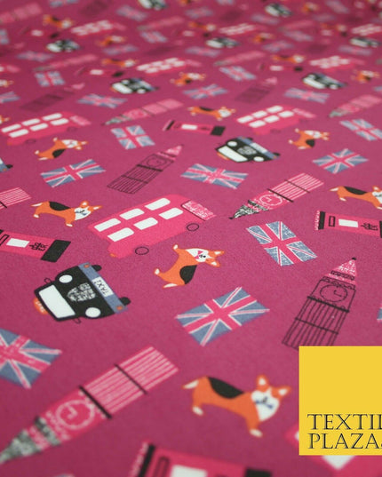 London Bus Taxi Corgi Big Ben Flag Printed 100% Cotton Poplin Fabric Face Masks