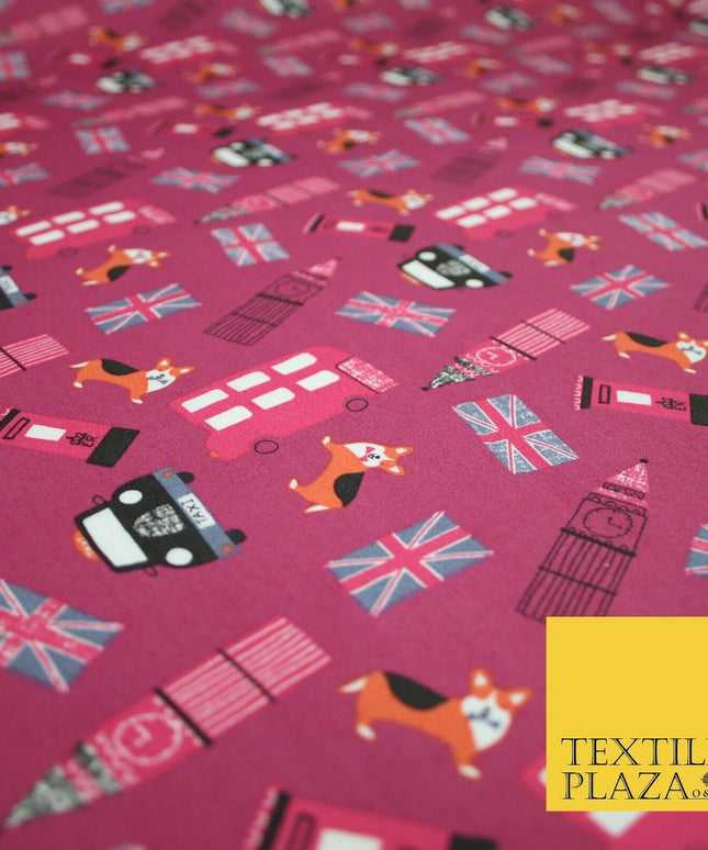 London Bus Taxi Corgi Big Ben Flag Printed 100% Cotton Poplin Fabric Face Masks