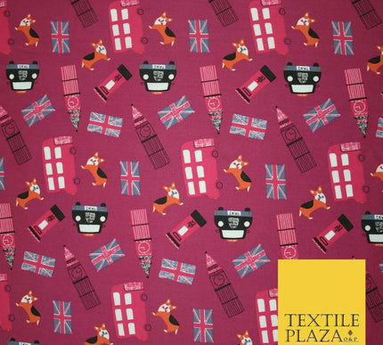 London Bus Taxi Corgi Big Ben Flag Printed 100% Cotton Poplin Fabric Face Masks