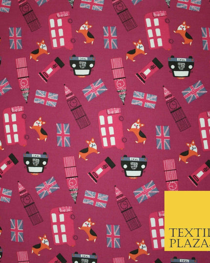 London Bus Taxi Corgi Big Ben Flag Printed 100% Cotton Poplin Fabric Face Masks