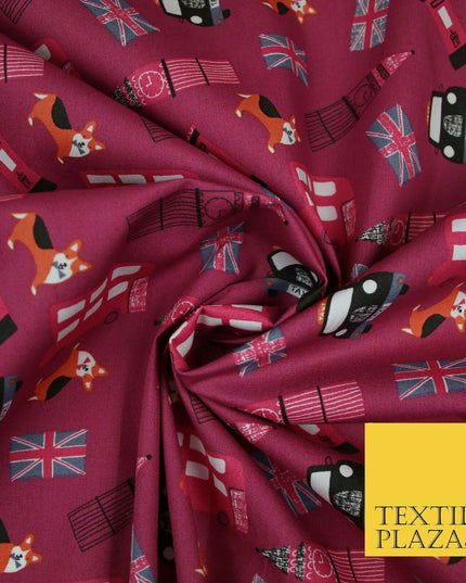 London Bus Taxi Corgi Big Ben Flag Printed 100% Cotton Poplin Fabric Face Masks