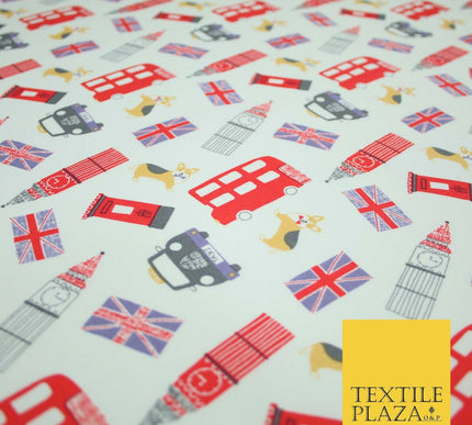 London Bus Taxi Corgi Big Ben Flag Printed 100% Cotton Poplin Fabric Face Masks