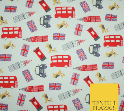 London Bus Taxi Corgi Big Ben Flag Printed 100% Cotton Poplin Fabric Face Masks