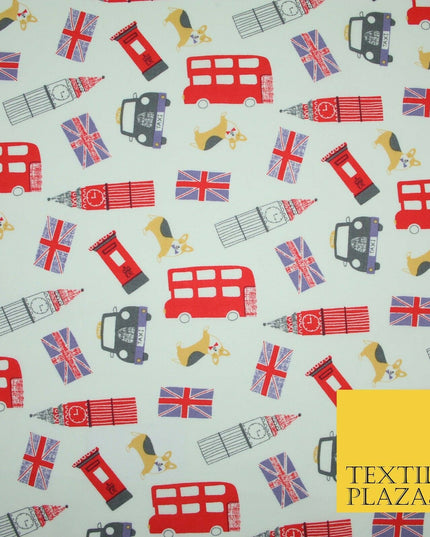 London Bus Taxi Corgi Big Ben Flag Printed 100% Cotton Poplin Fabric Face Masks
