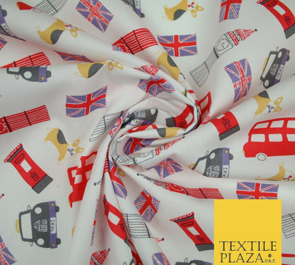 London Bus Taxi Corgi Big Ben Flag Printed 100% Cotton Poplin Fabric Face Masks