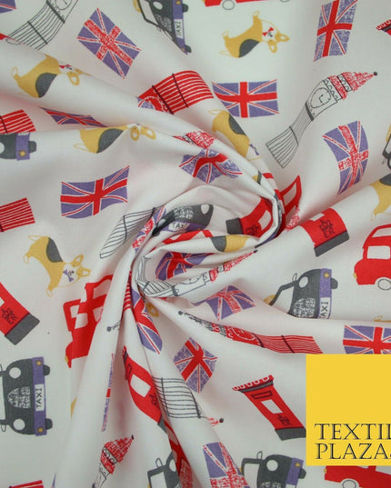 London Bus Taxi Corgi Big Ben Flag Printed 100% Cotton Poplin Fabric Face Masks