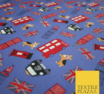 London Bus Taxi Corgi Big Ben Flag Printed 100% Cotton Poplin Fabric Face Masks