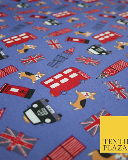 London Bus Taxi Corgi Big Ben Flag Printed 100% Cotton Poplin Fabric Face Masks